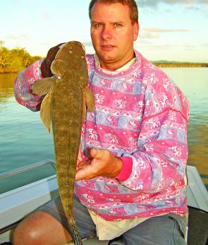 Lance McFayden with a quality Noosa River flathead taken on a soft plastic bounced along the bottom.